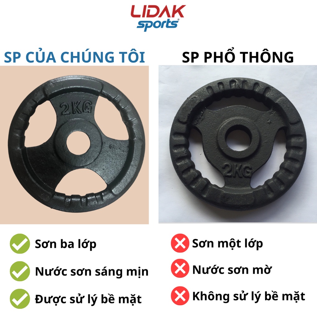 Ảnh Bánh tạ gang 2kg, đĩa tạ tập gym lỗ phi 30 sơn 3 lớp hàng loại một sản xuất Việt Nam - LIDAK SPORT 3