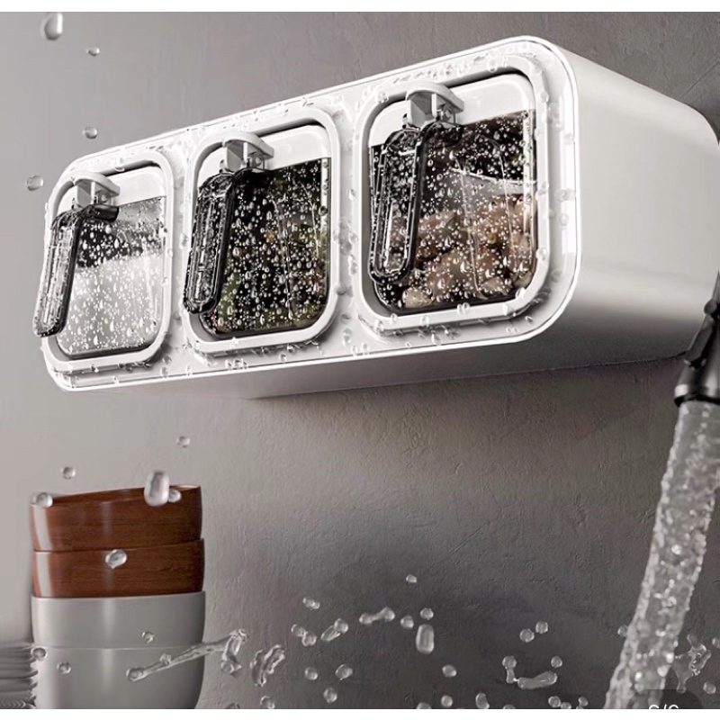 Hộp đựng gia vị nhiều ngăn treo tường không cần khoan đục