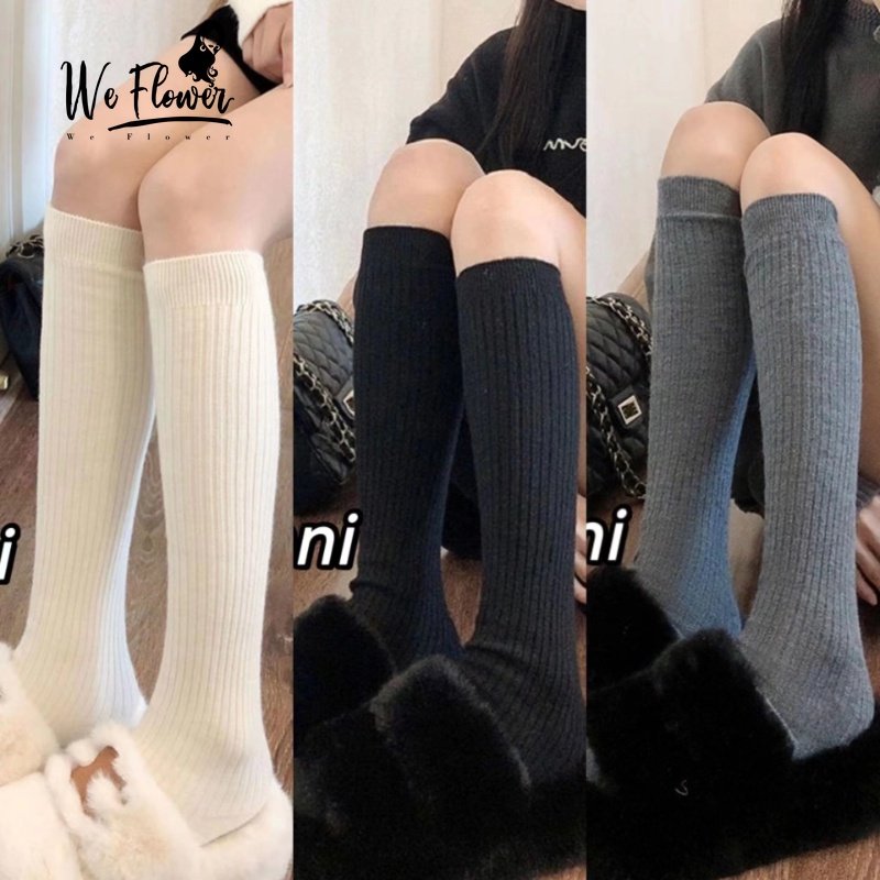 Vớ WE FLOWER cotton dệt kim dày cổ cao tới đầu gối ấm áp nhiều màu sắc tùy chọn phong cách lolita đi học cho nữ