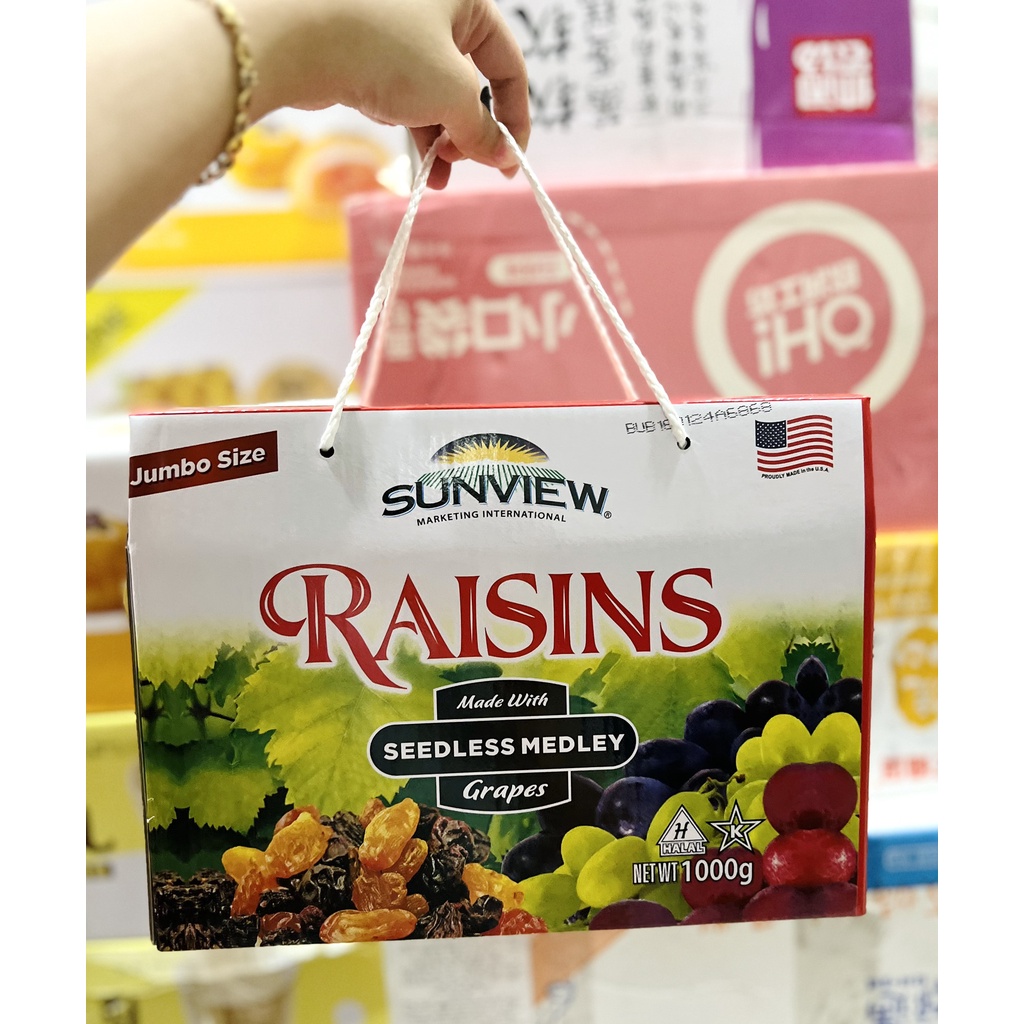 Nho Raisin Sunview Mỹ hộp 1kg phiên bản túi quà tặng | Shopee Việt Nam