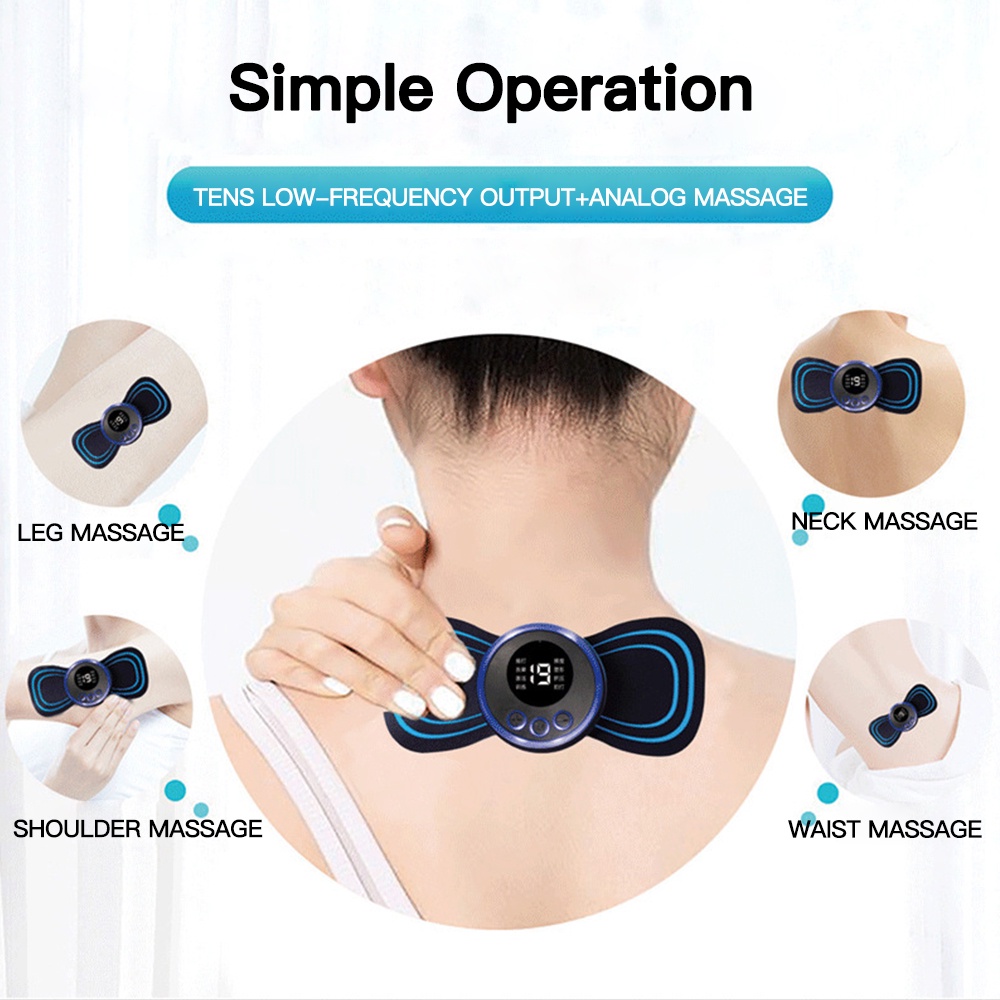 Máy Massage Cổ EMS 8 Chế Độ Kèm Miếng Dán Massage Giảm Đau Kích Thích Cơ Bắp Màn Hình LCD