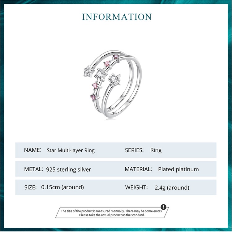 Bamoer Có Thể Điều Chỉnh Mở Nhẫn Bạc 925 Sao Trăng Phiên Bản Dành Cho Nữ Trang Sức Tinh Tế BSR310