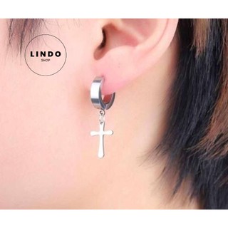 Khuyên tai nam nữ inox chữ thập phong cách Hàn Quốc LINDO Titan không đen, không gỉ (1 Chiếc)
