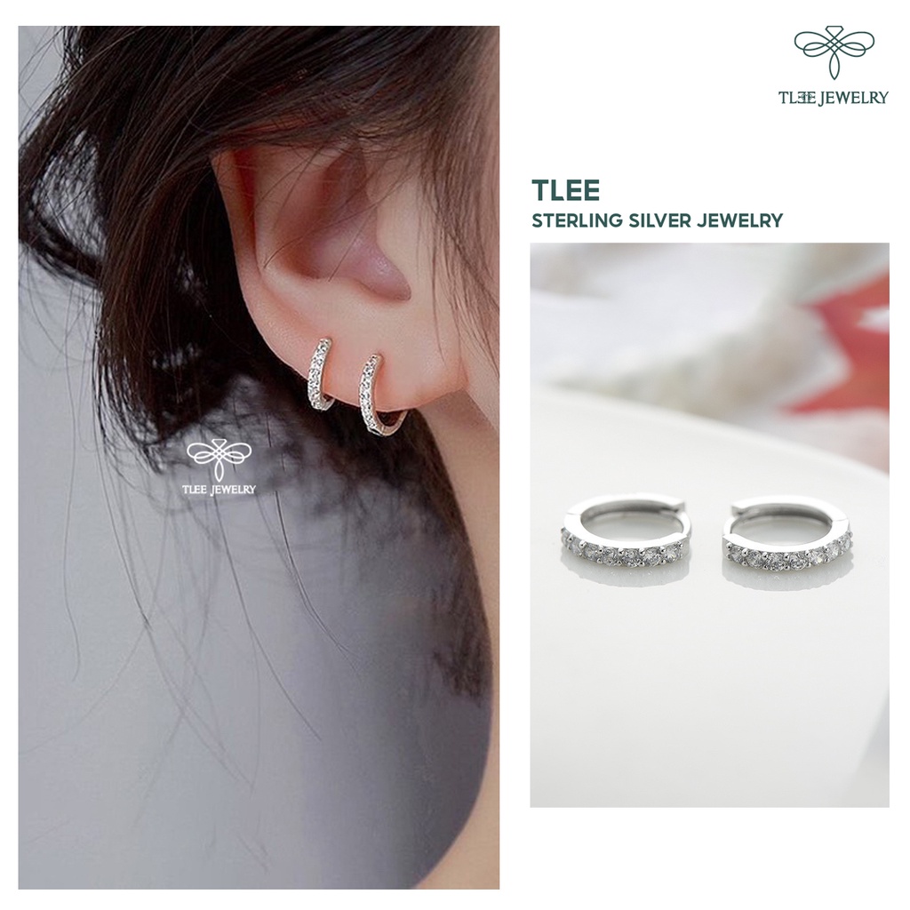 Ảnh Khuyên tai bạc nữ TLEE tròn nạm đá sang trọng TLEE JEWELRY B0124 2