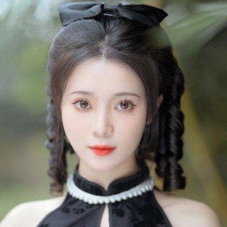 Tóc giả búi kèm nơ xoăn lọn dạng cài, retro cổ điển dành cho trung niên HaminStore