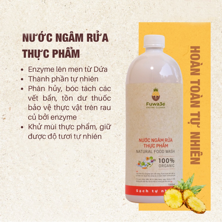 Nước ngâm rau củ quả Fuwa3e organic sinh học làm sạch thực phẩm 100% Enzyme từ dứa