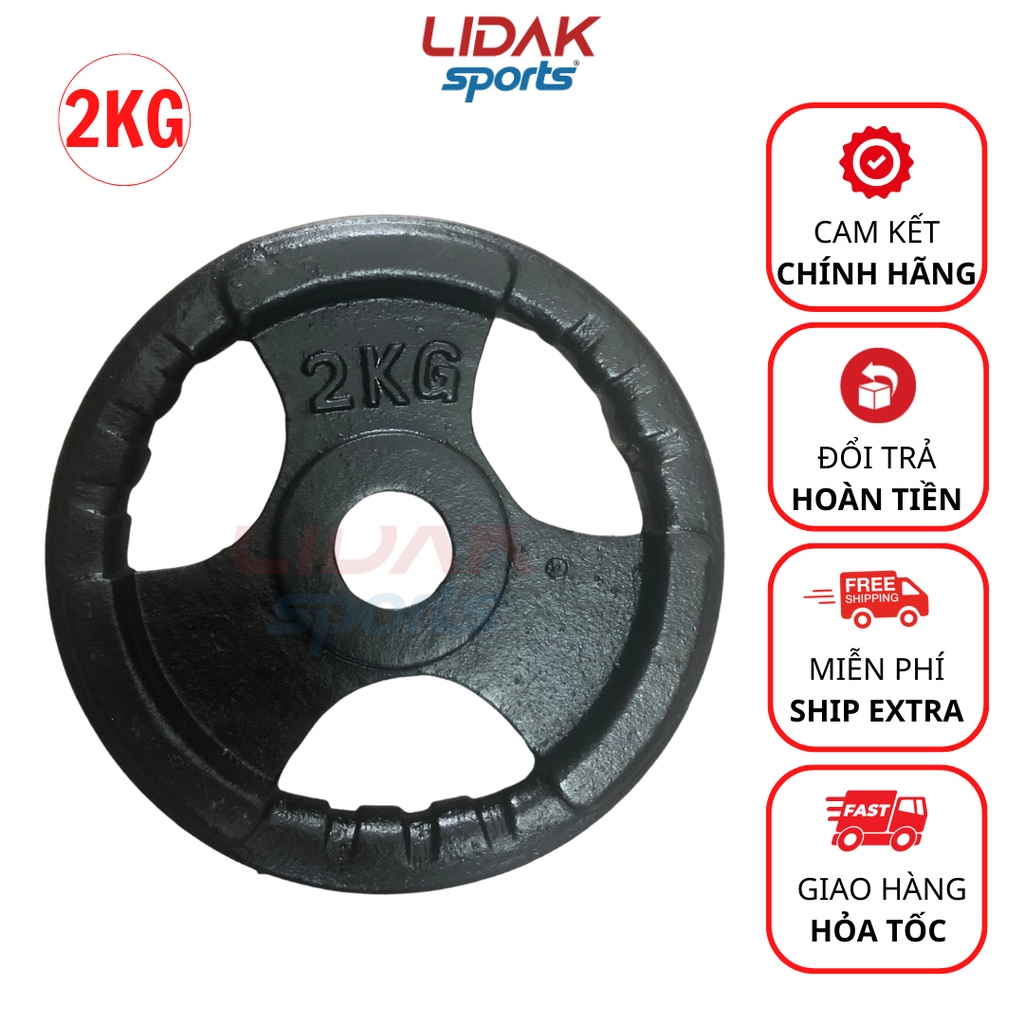 Bánh tạ gang 2kg, đĩa tạ tập gym lỗ phi 30 sơn 3 lớp hàng loại một sản xuất Việt Nam - LIDAK SPORT