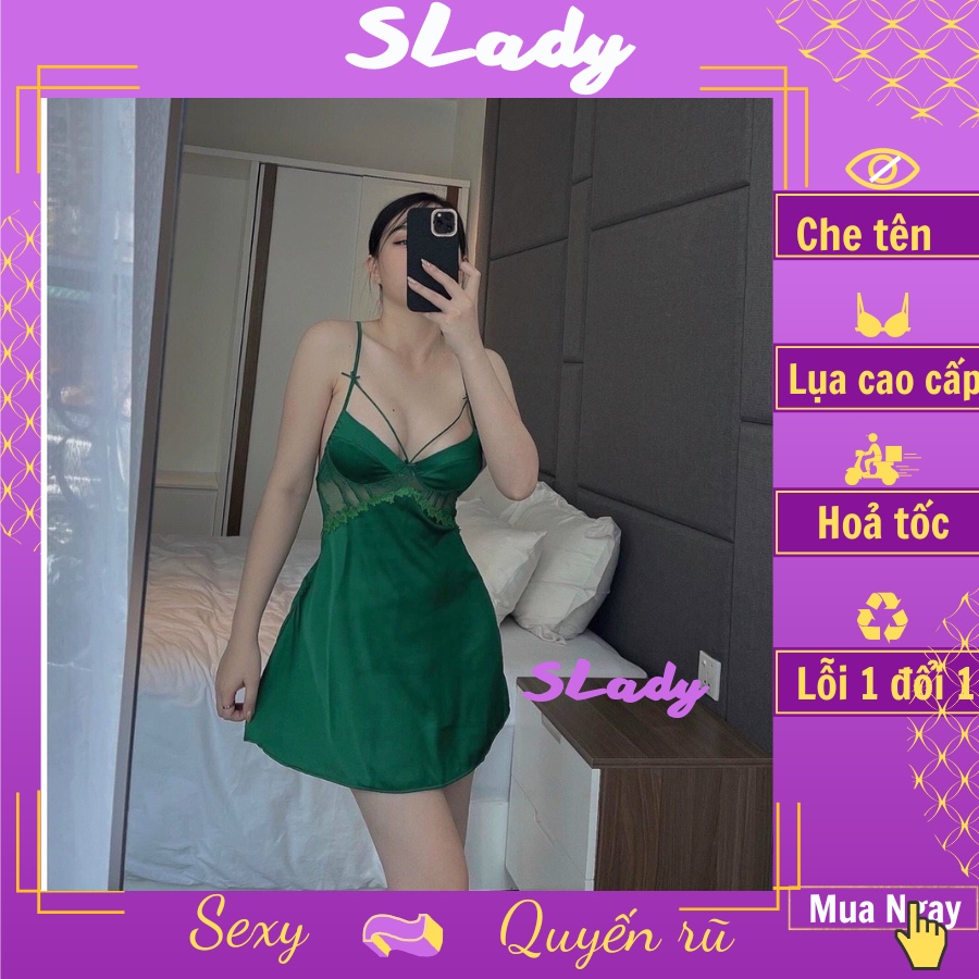 Váy Ngủ Lụa 2 Dây SLADY, Đầm Ngủ Hai Dây Sexy Viền Ren Cúp Ngực Hàng Quảng Châu Cao Cấp - VNS68