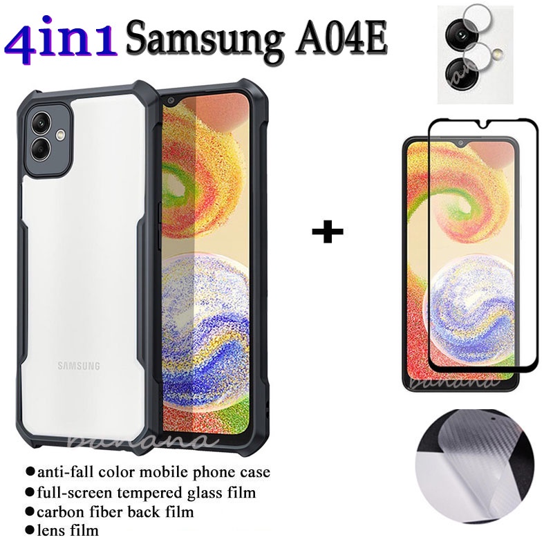 (4 trong 1) Ốp Lưng Điện Thoại Samsung Galaxy A04S A04e A04 A13 A03s Ốp Lưng Kính Cường Lực Vỏ Mềm Sợi carbon Chải