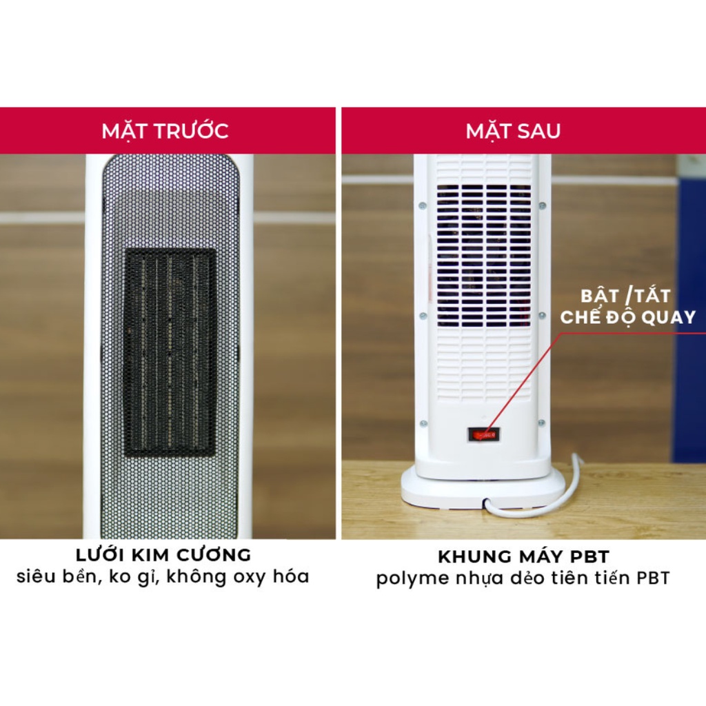 Máy sưởi FujiHome FH1000 công nghệ, làm nóng nhanh, không khô da, không đốt oxi, bảo hành 24 tháng
