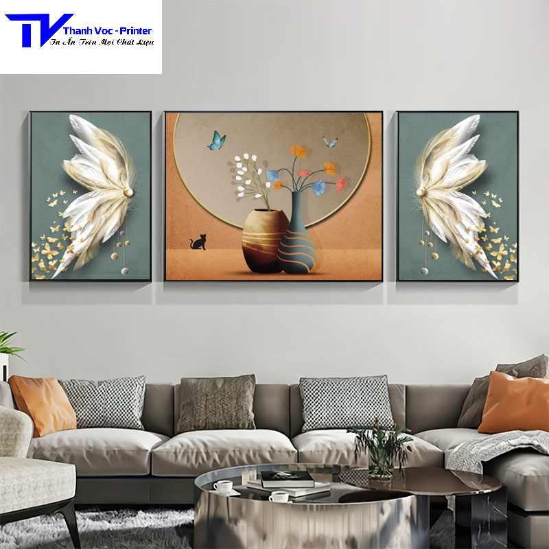 Tranh Treo Tường Bình Hoa , Tranh Tráng Gương ( Bộ 3 Tấm 2 Bé 1 To )
