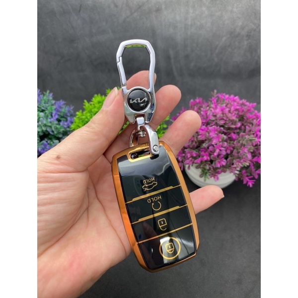 Bao chìa khóa Đen Vàng- Ốp chìa khóa  TPU Đen Vàng xe ô tô smart key Kia Seltos - Sonet 2022
