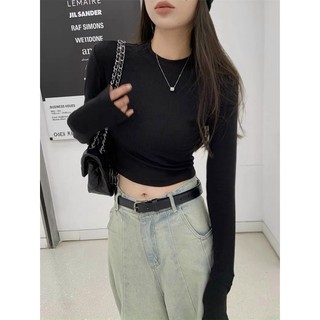 Áo len thun tăm croptop màu đen trắng basic dáng dài tay và cộc tay