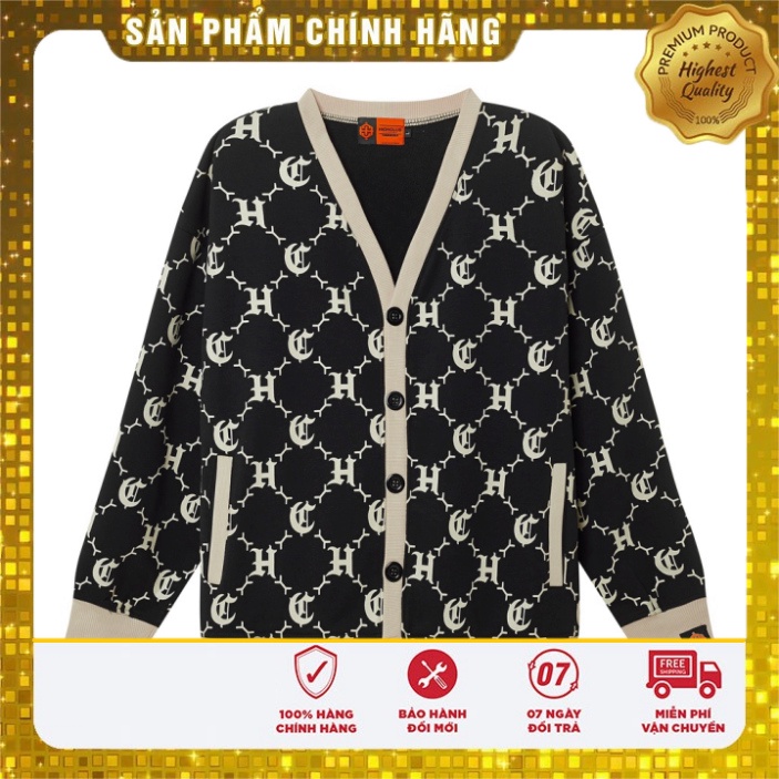 Áo Khoác Cardigan LOGO PATTERN hoạ tiết màu đen/kem - HighClub Brand Chính Hãng