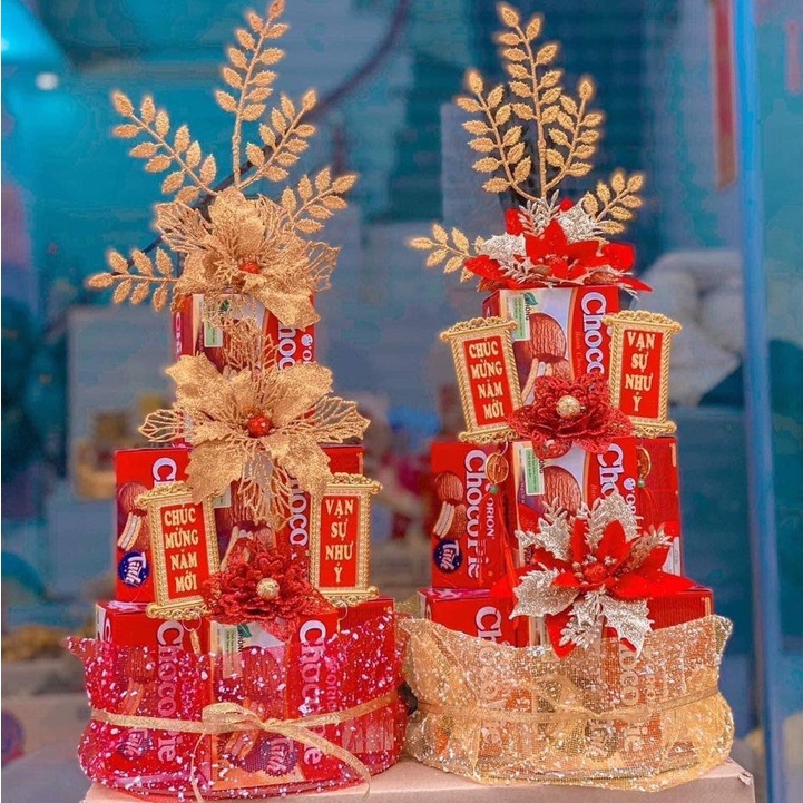 Hoa trang trí Tết, làm oản tài lộc tháp bánh, giỏ quà Tết, giỏ quà lễ đám cưới, trang trí Noel - Kem Shop K268