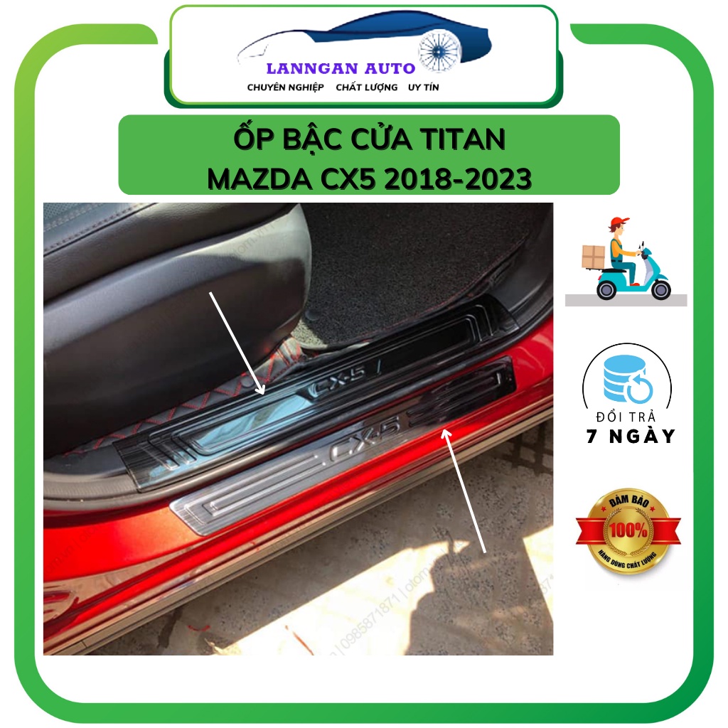 Ốp bậc cửa xe Mazda Cx5 2018-2025, Nẹp bước chân Chất liệu hợp kim Titan, Chống xước chống trơn