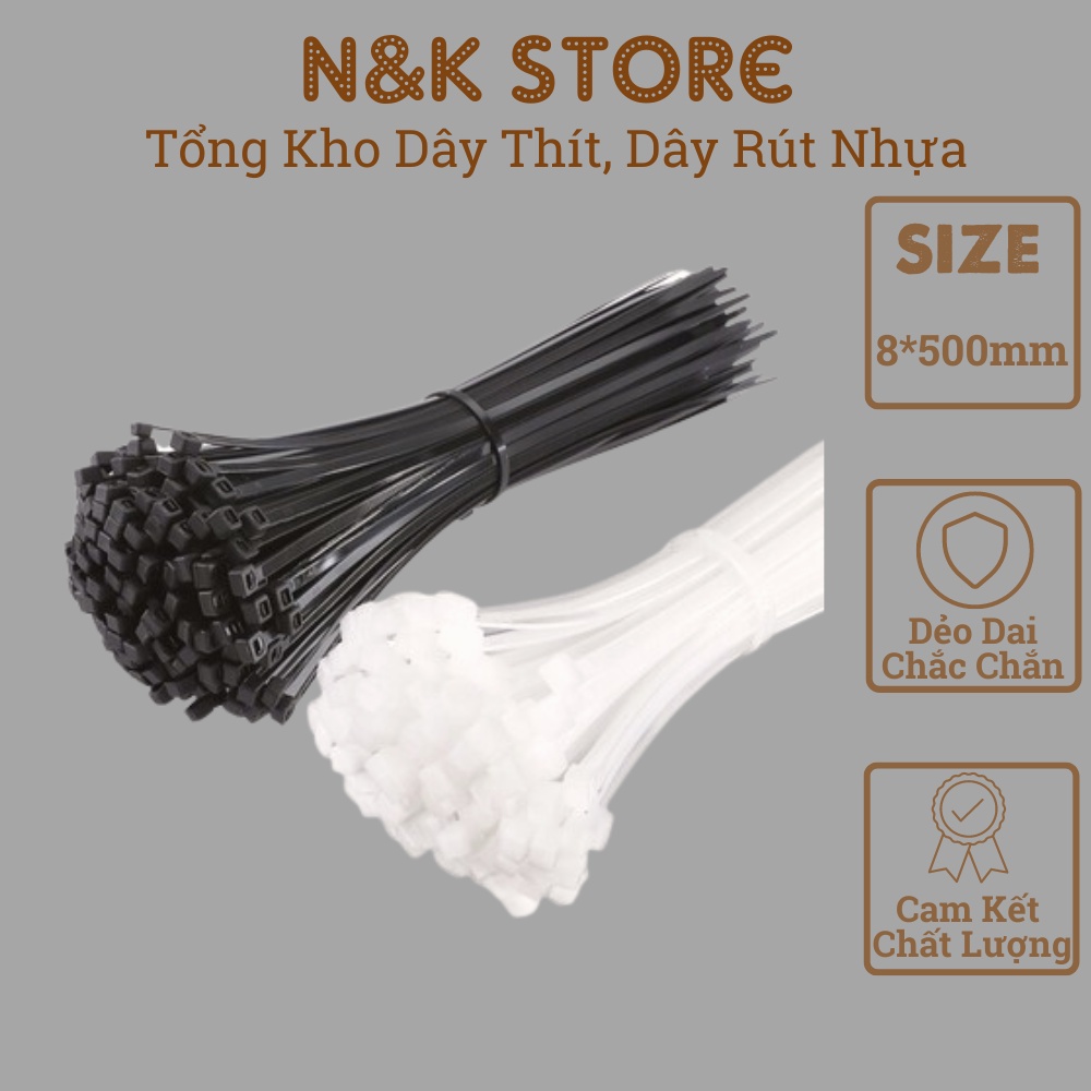 Túi 40c dây rút 8x500mm, dây thít dài 50cm, lạt nhựa buộc bền chặt, dẻo dai