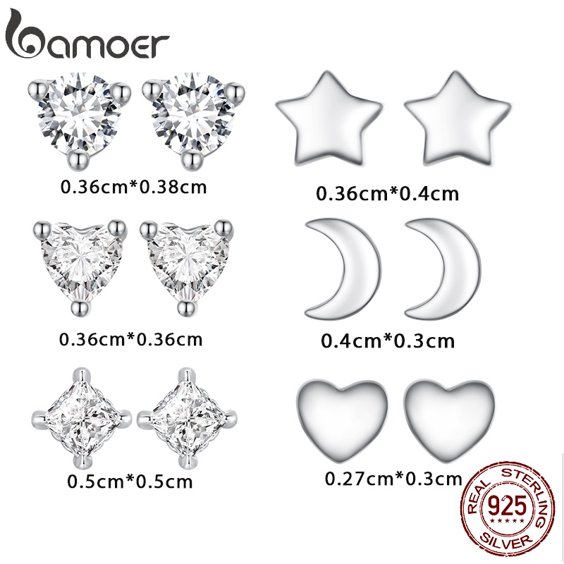 BAMOER Bông Tai bạc 925 Hình Tròn Đính Đá zircon mini Đơn Giản Thời Trang Cho Nữ
