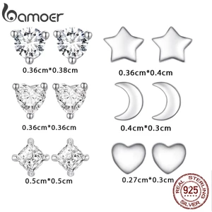 BAMOER Bông Tai bạc 925 Hình Tròn Đính Đá zircon mini Đơn Giản Thời Trang Cho Nữ