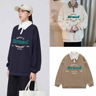 Áo Sweater Polo Nỉ Nam Nữ Unisex Dài Tay Brnad cặp đôi 3 màu Xanh Trắng Nâu L