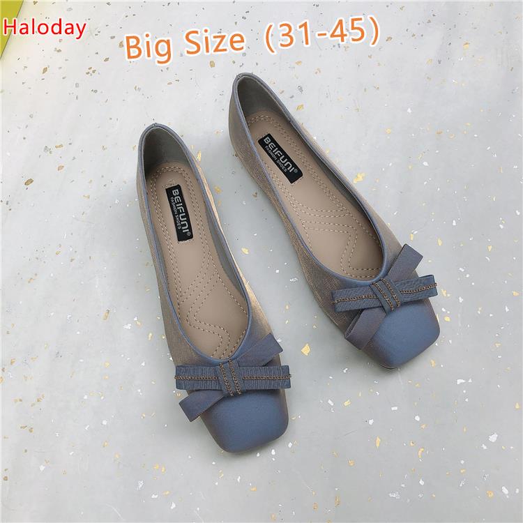 Giày Nữ Size Lớn (31-45)✨Nơ Mũi Vuông Giày Nữ Đế Mềm Muỗng Giày Gradient Nông Miệng Size Lớn 41 Giày Công Sở Cổ Tích Giày Đế Bằng