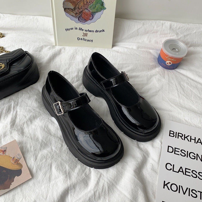 Giày búp bê Lolita nữ da bóng đế cao quai cài mũi tròn xinh xắn G007_NT Shoes