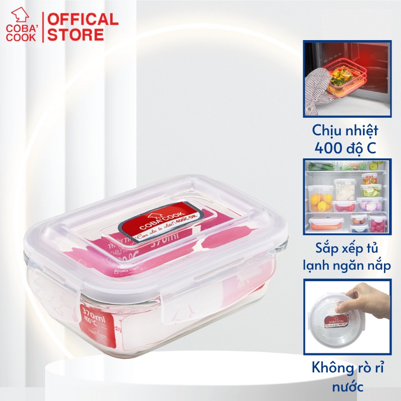 Ảnh Hộp thủy tinh bảo quản thực phẩm chịu nhiệt COBA'COOK hình chữ nhật dung tích 370ml- CBHL370 1
