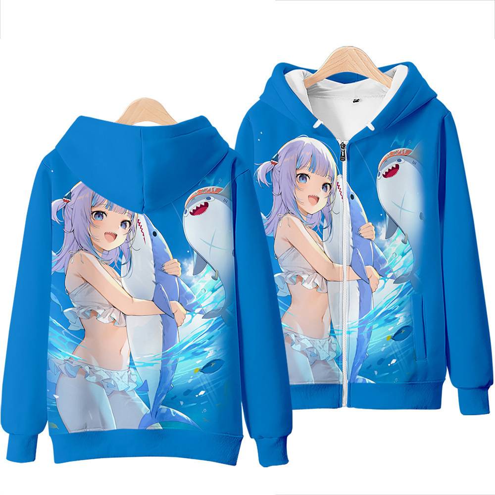 Áo khoác anime unisex Gawr Gura Hololive - Dây kéo, plus size
