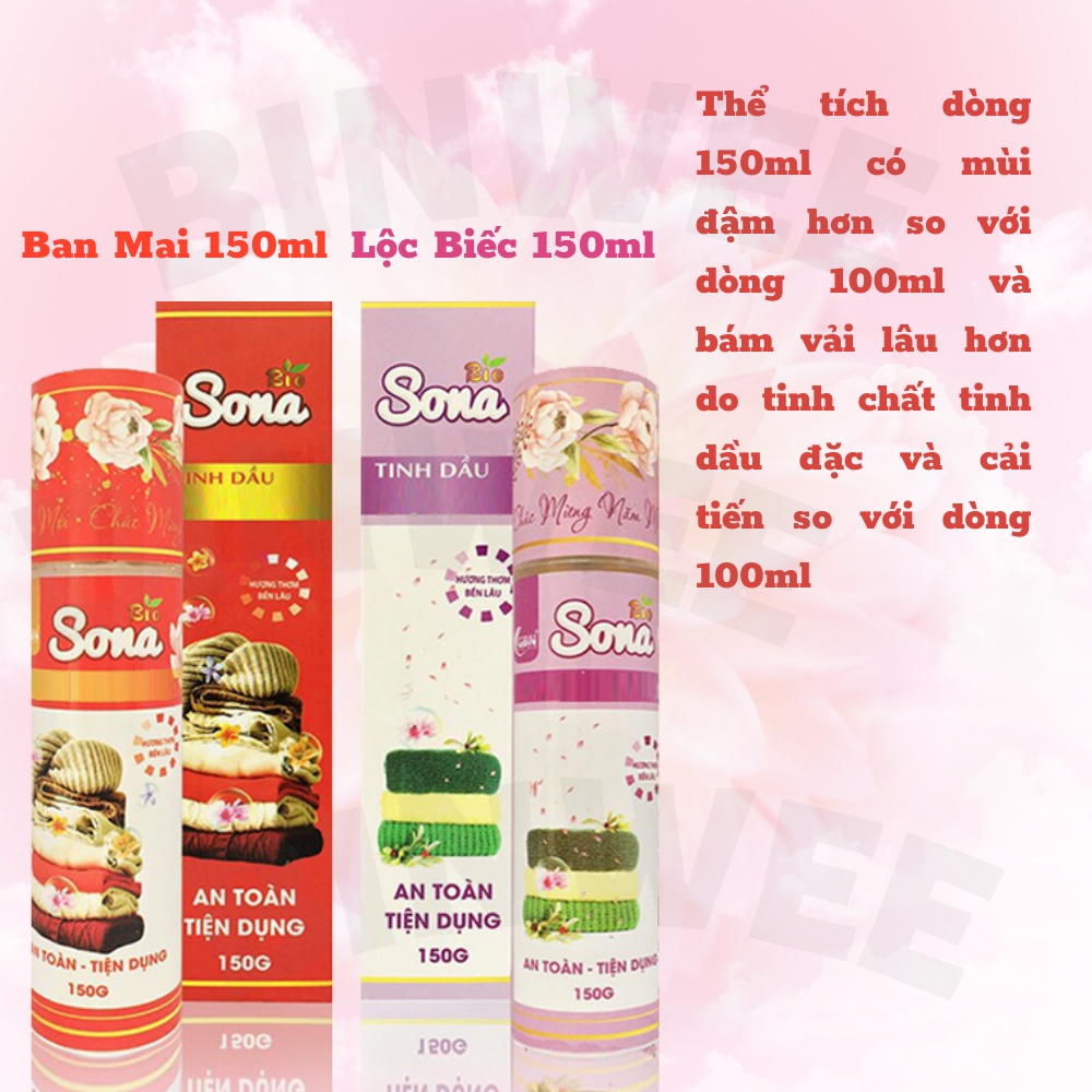 Xả vải khô tinh dầu xịt thơm quần áo SONA lưu hương 48h khử khuẩn 99.9%
