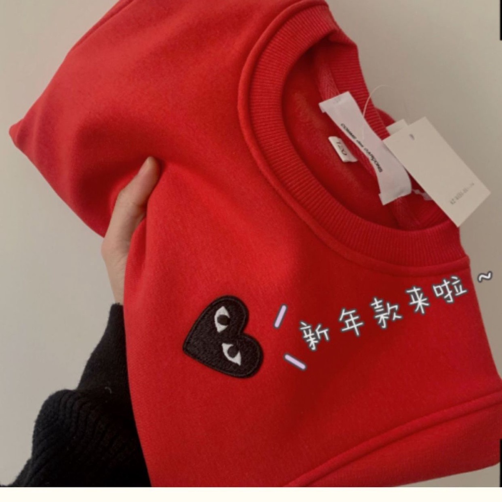 Áo thun Cotton cổ tròn nguyên chất chơi thêu trái tim thời trang phù hợp cho nam nữ Cặp đôi phong cách cổ áo Nhãn + Thẻ