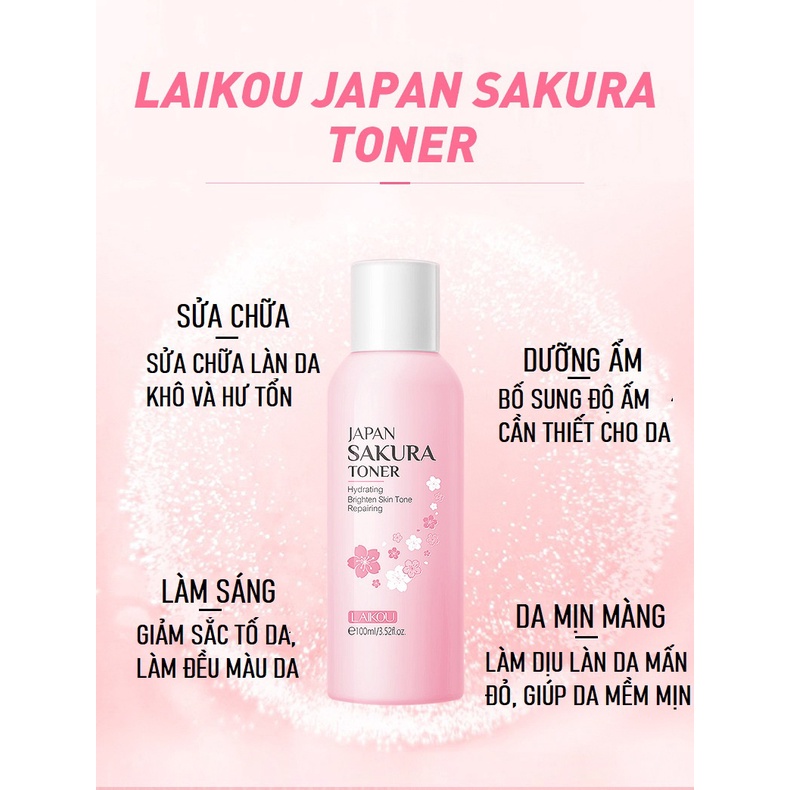 Nước Hoa Hồng Japan Sakura Toner 100ml Cân Bằng Độ Ẩm Và Giàu Khoáng Chất Làm Mịn Da, Dưỡng Ẩm, Se Khít Lỗ Chân Lông