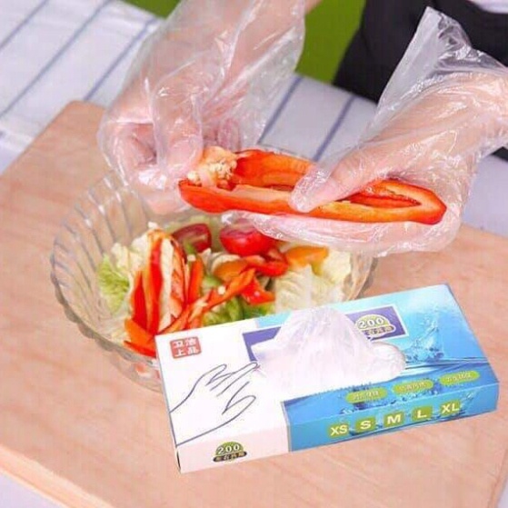 Hộp 200 đôi găng tay Nilon nấu đồ ăn, chế biến thực phẩm, thức uống Dùng 1 Lần