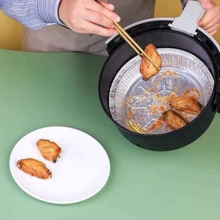 Khay giấy bạc nhôm lót nồi chiên không dầu 22cm, Set 10 khay đĩa nhôm