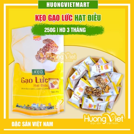 Kẹo gạo lức hạt điều cao cấp Tân Huê Viên 250g, kẹo gạo lứt Sóc Trăng