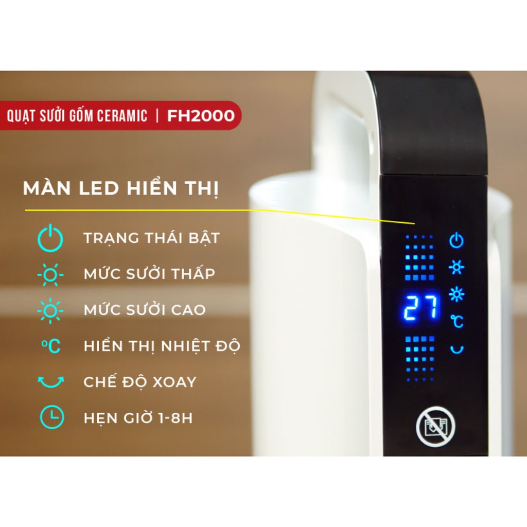 Máy sưởi gốm không khô da FujiHome cân bằng ẩm, lò quạt sưởi phòng điều khiển từ xa tiết kiệm điện