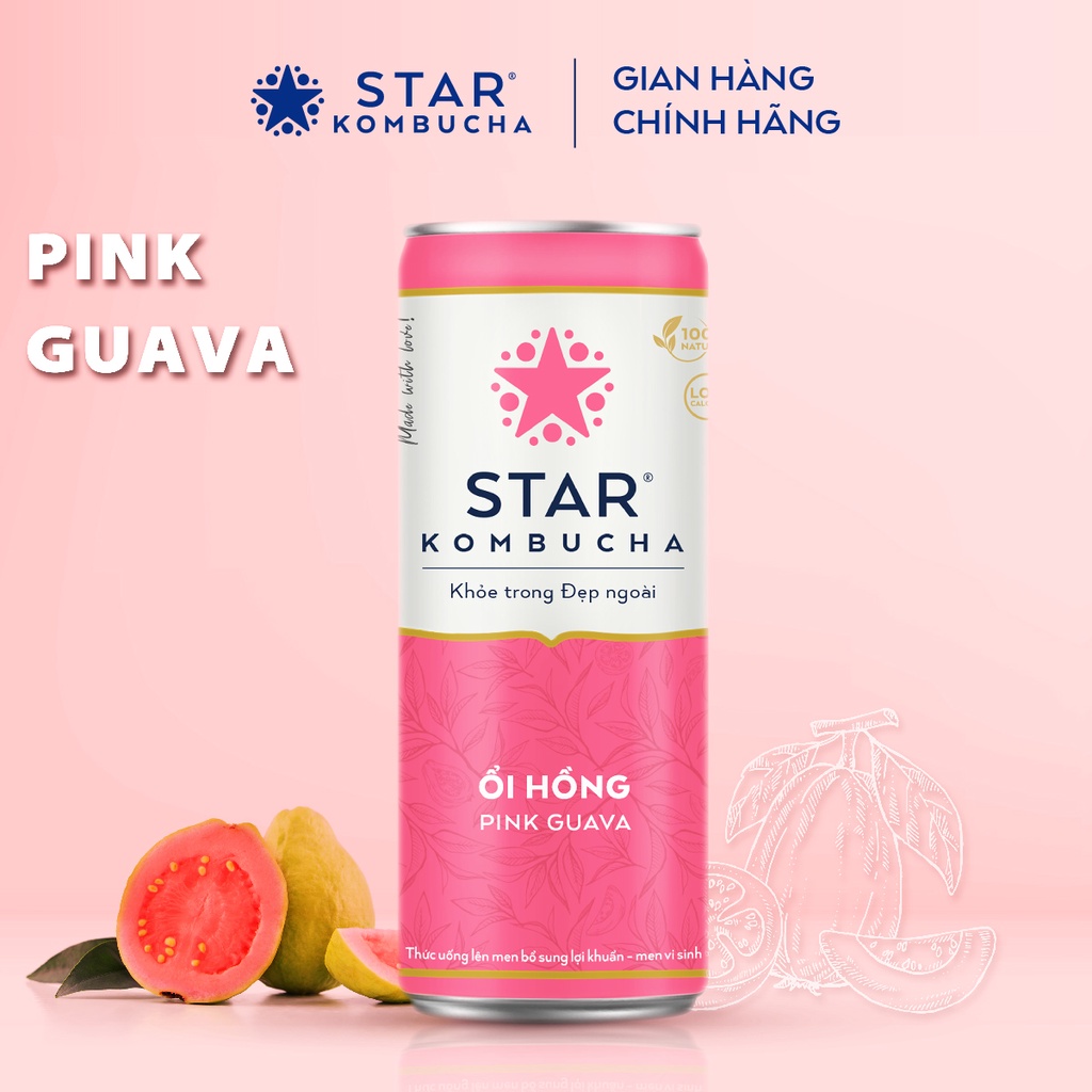 Ảnh Thùng 12 lon trà STAR KOMBUCHA Ổi Hồng / Pink Guava (250ml/lon) 2