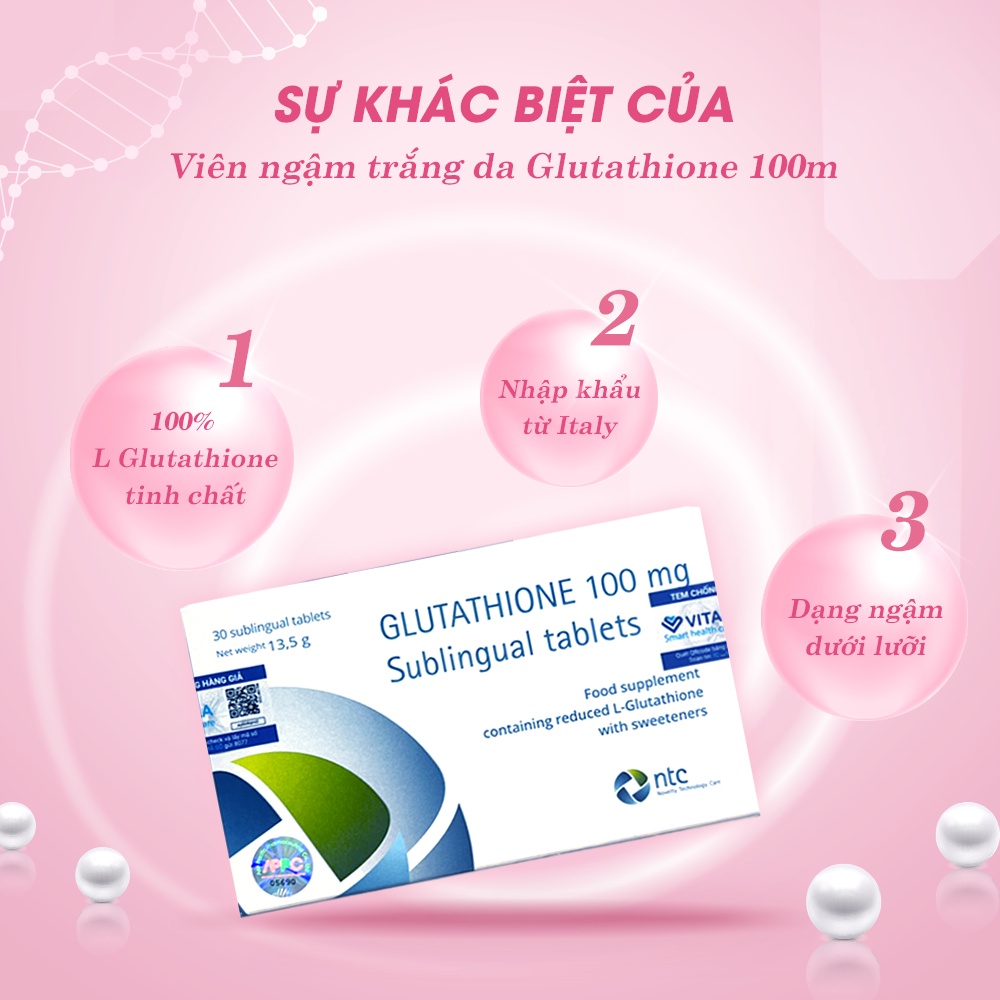 Viên Ngậm Trắng Da Dưới Lưỡi Glutathione 100mg Nhập Khẩu Italy