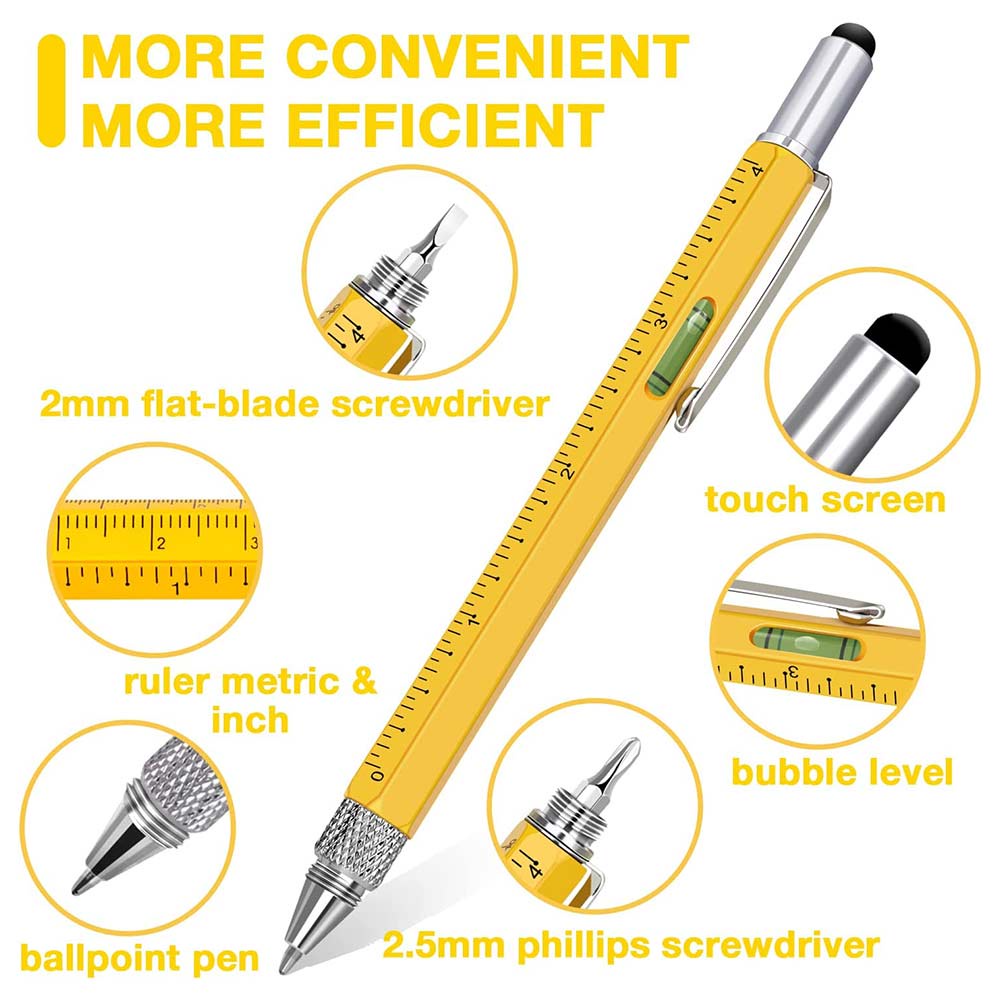 Multifunctional Tool Pen Creative 6 In1 Screwdriver Level Meter Scale Pen Touch Screen Head Metal Ballpoint Pen