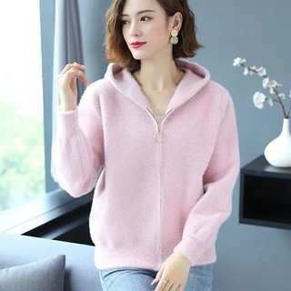 Áo Khoác Dáng Rộng Có Nón Và Khóa Kéo Màu Trơn Mẫu Mới 2022 Thời Trang Thu Đông Cho Nữ