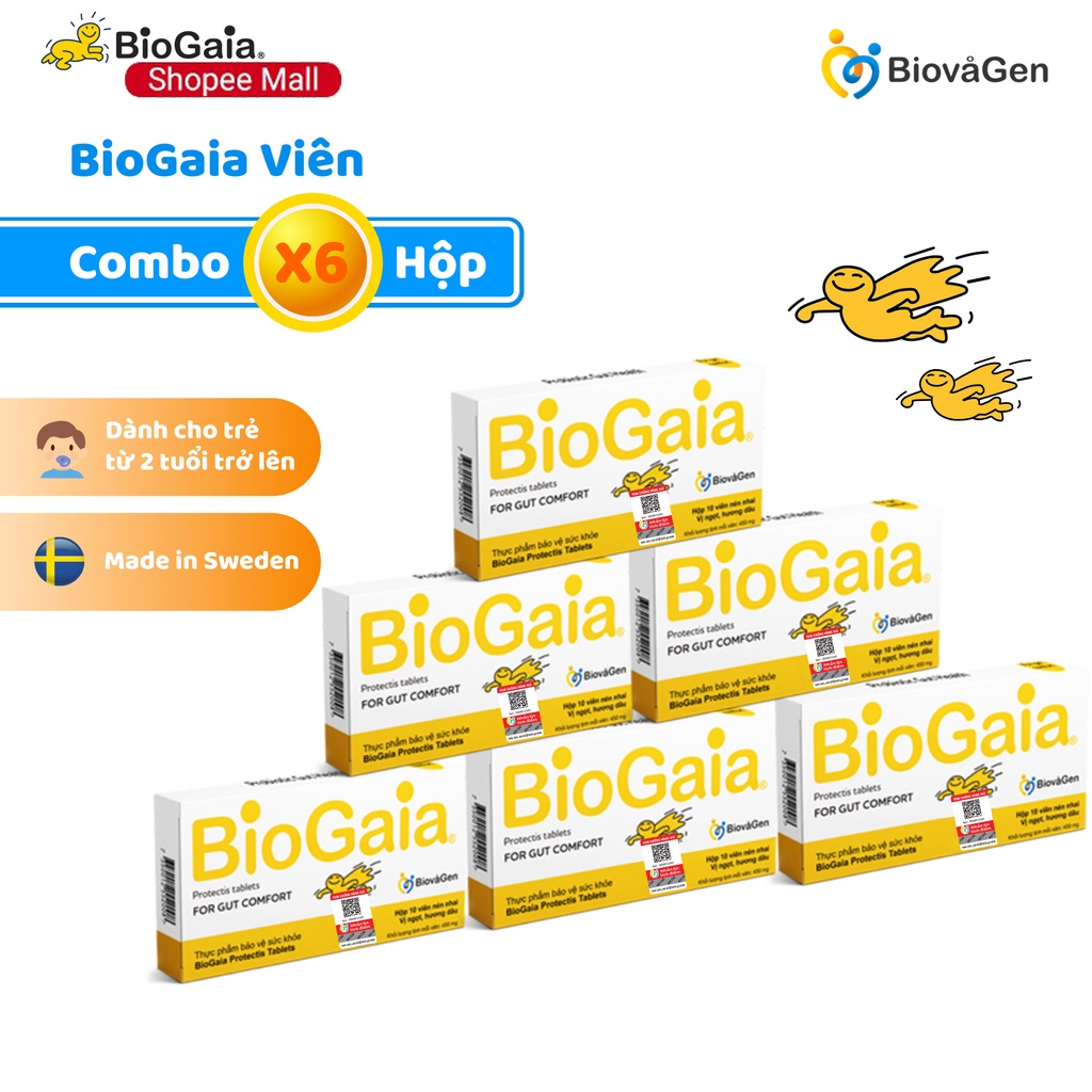 Combo 6 men vi sinh BioGaia ProTectis Dạng viên cải thiện hệ tiêu hóa Thụy Điển hộp 10 viên