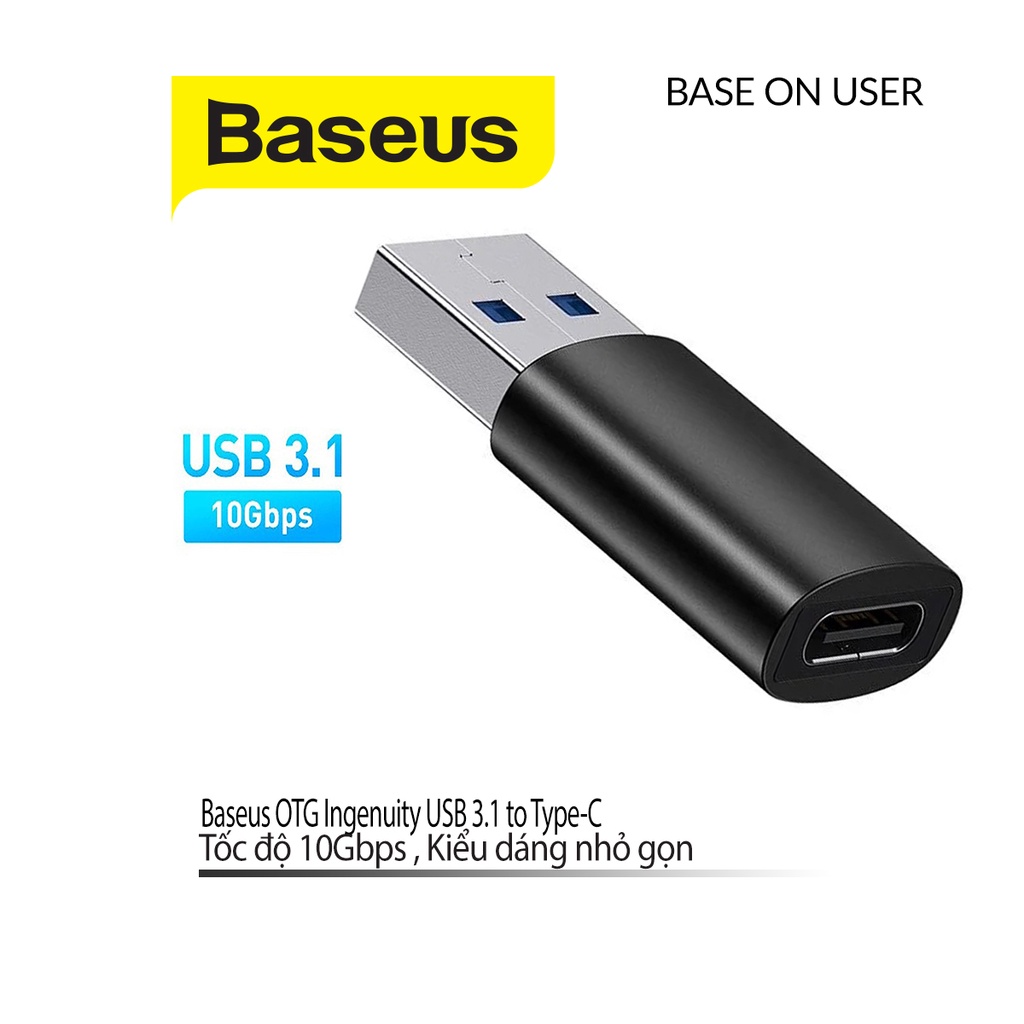 [Mã BMLTA35 giảm đến 35K đơn 99K] Bộ chuyển đổi OTG Baseus Ingenuity USB 3.1 sang Type-C tốc độ truyền 10Gbps
