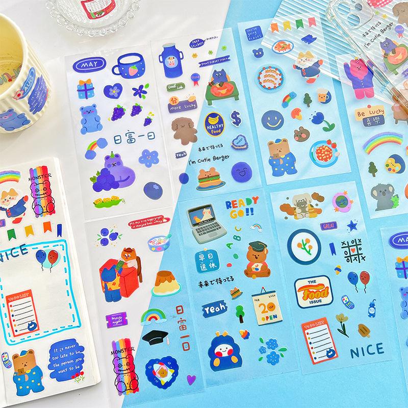 Sticker trong suốt gấu Gulu set 8 tấm xinh xắn năng động camping ...