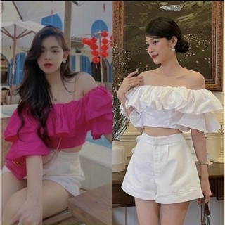Áo croptop bẹt vai bèo xinh chạy nhún sao ôm đen trắng đẹp VANISA A100