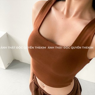 THEKIM Áo croptop 2 dây bản to , vải cotton 2 lớp , áo hai dây cổ vuông ôm body  A113