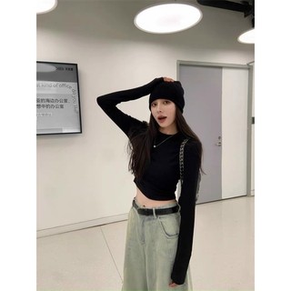Áo len thun tăm croptop màu đen trắng basic dáng dài tay và cộc tay