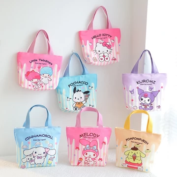 Hoạt Hình Hoạt Hình Túi Vải Tote Dễ Thương Sọc Series Túi Tote Dung Tích Lớn Túi Bảo Quản Đi Chơi Túi Tote Kuromi Bento Túi Hộp Cơm Trưa Túi Tote Bé Gái