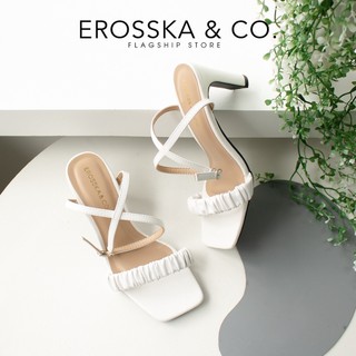Erosska - Giày sandal cao gót nữ mũi vuông quai nhún thanh lịch màu nude cao 8cm - EB044