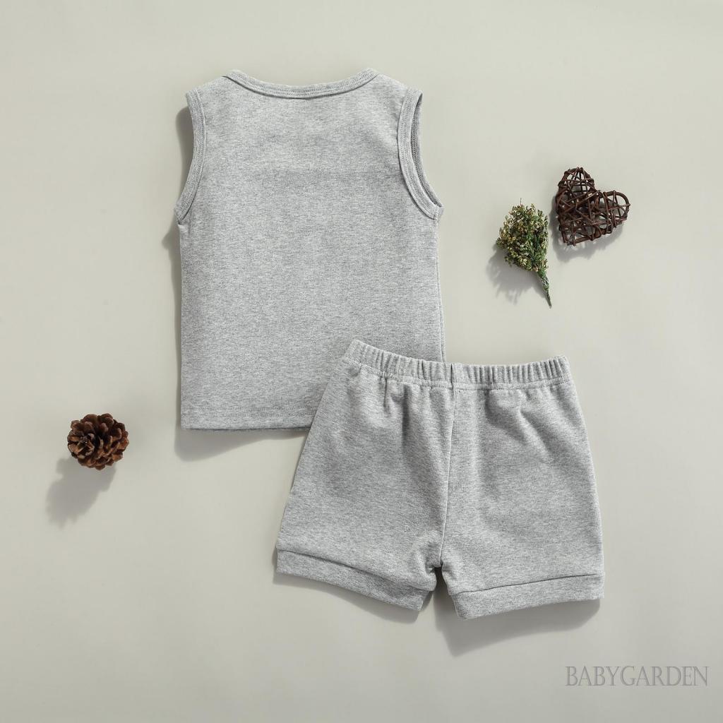 Bộ Áo Ba Lỗ Cổ Tròn Màu Trơn Phối Quần Short Dây Rút Thời Trang Cho Bé Trai 0-3 Tuổi