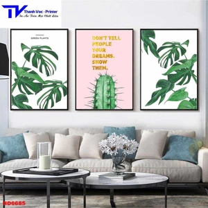 Tranh Treo Tường Cây Xương Rồng , Tranh Tráng Gương ( Bộ 3 Tấm )