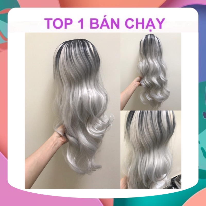 TÓC GIẢ BỘ NGUYÊN ĐẦU TRẮNG OMBER ĐEN - TÓC DIỆN TẾT, ĐI LỄ - TÓC CHỤP ÁO DÀI - TẶNG LƯỚI TRÙM